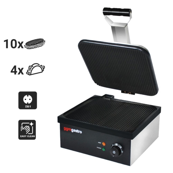 Grill de contact - 2,2 kW - Rainuré en haut et en bas - Surface de cuisson : 350x330mm