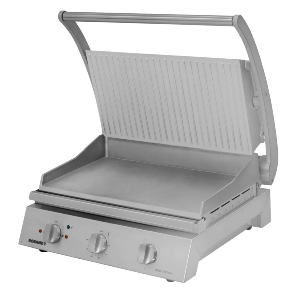 ROBAND | Grill de contact | Grill à hamburgers - 3,1 kW - Rainuré en haut & Lisse en bas - Surface de cuisson : 500x275mm