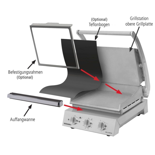 ROBAND | Grill de contact | Grill à hamburgers - 3,1 kW - Rainuré en haut & Lisse en bas - Surface de cuisson : 500x275mm