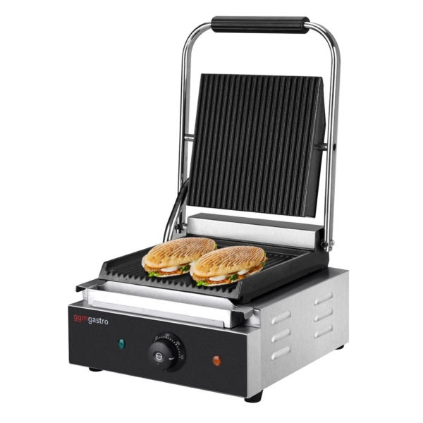 Grill de contact - 1,8 kW - rainuré en haut et en bas - Surface de cuisson : 235x225mm