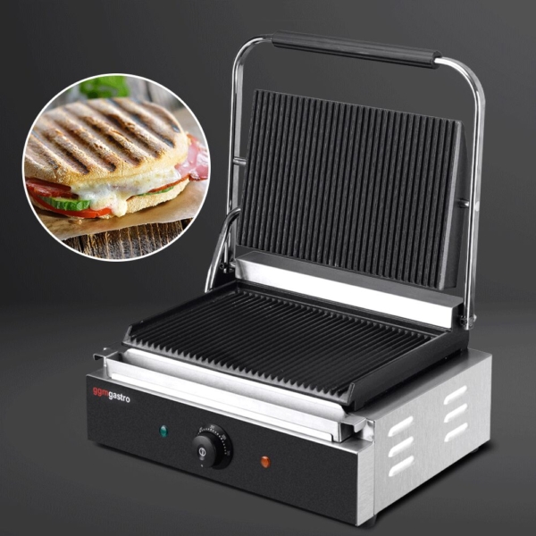 Grill de contact - 2,2 kW - rainuré en haut et en bas - Surface de cuisson : 345x235mm