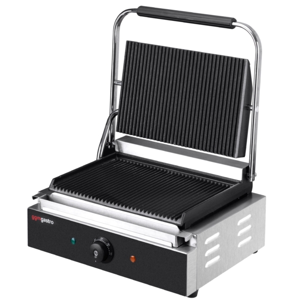 Grill de contact - 2,2 kW - rainuré en haut et en bas - Surface de cuisson : 345x235mm