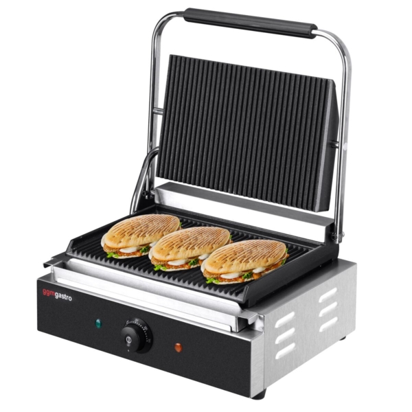 Grill de contact - 2,2 kW - rainuré en haut et en bas - Surface de cuisson : 345x235mm