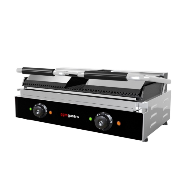 Grill de contact - 3,6 kW - rainuré en haut et en bas - Surface de cuisson : 485x235mm