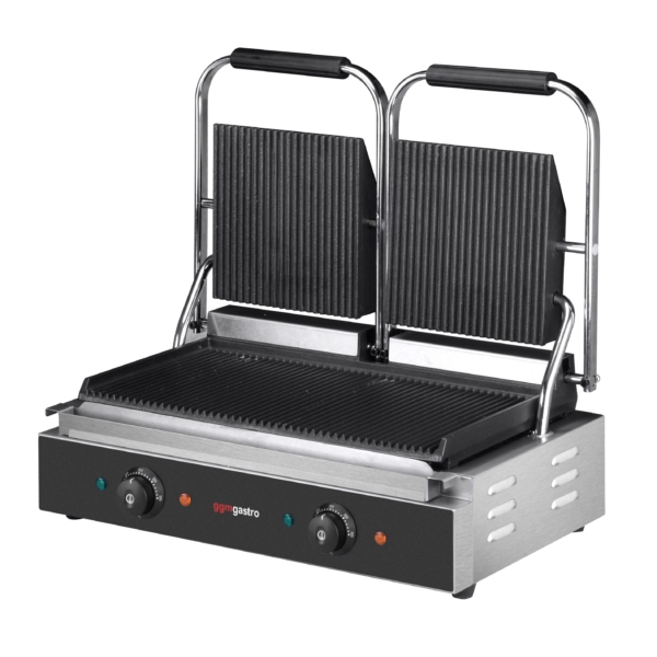 Grill de contact - 3,6 kW - rainuré en haut et en bas - Surface de cuisson : 485x235mm