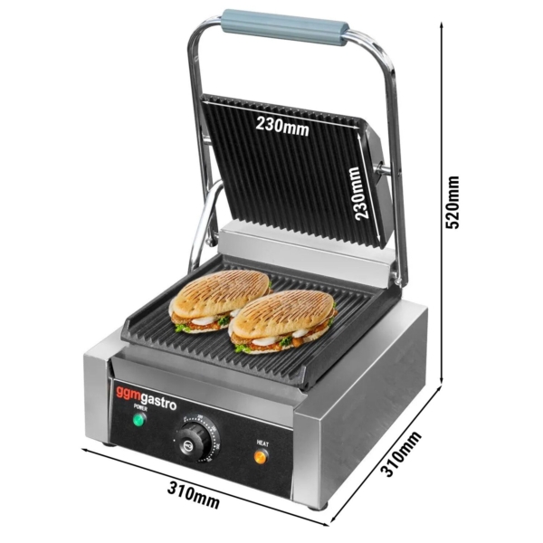 Grill de contact - 2,2 kW - Rainuré en haut et en bas - Surface de cuisson : 230x230mm