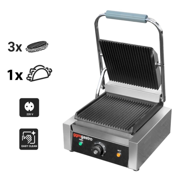 Grill de contact - 2,2 kW - Rainuré en haut et en bas - Surface de cuisson : 230x230mm