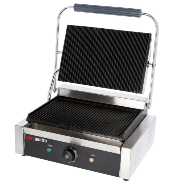 Grill de contact - 2,8 kW - rainuré en haut et en bas - surface de cuisson : 340x230mm