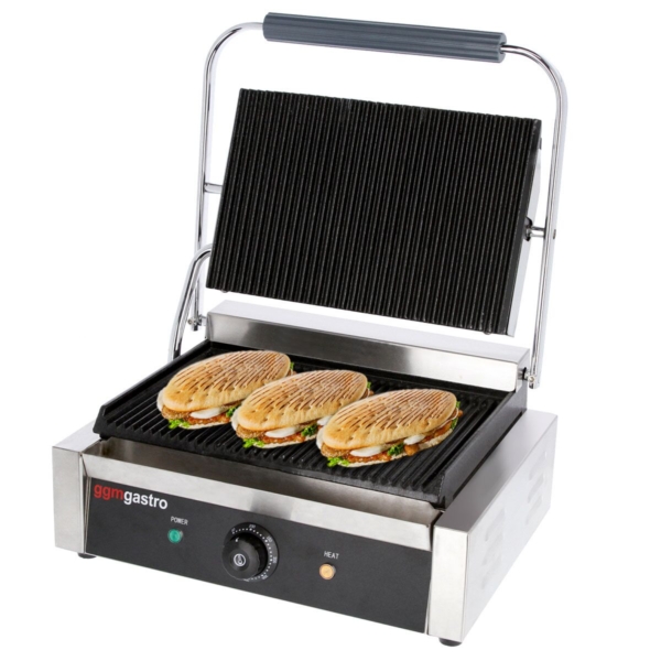 Grill de contact - 2,8 kW - rainuré en haut et en bas - surface de cuisson : 340x230mm