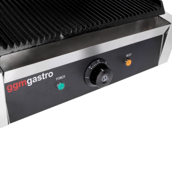 Grill de contact - 2,8 kW - rainuré en haut et en bas - surface de cuisson : 340x230mm