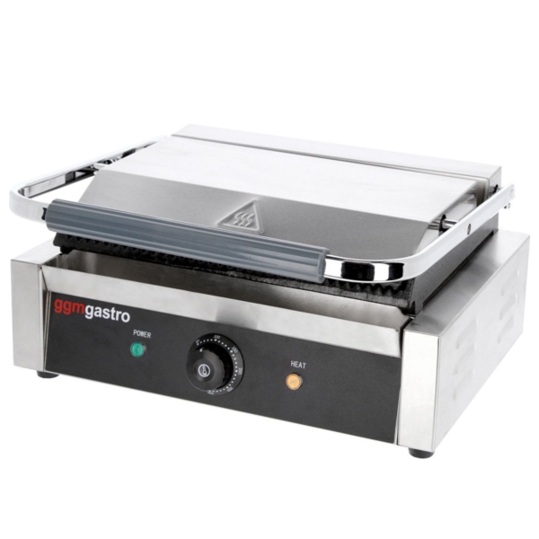 Grill de contact - 2,8 kW - rainuré en haut et en bas - surface de cuisson : 340x230mm