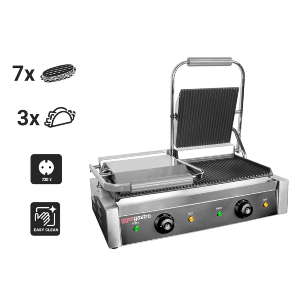 Grill de contact - 4,4 kW - Rainuré en haut et en bas - Surface de cuisson : 475x230mm