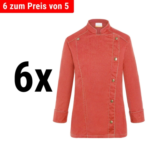 (6 pièces) KARLOWSKY | Veste de cuisine femme style jeans - Rouge Vintage - Taille : 58