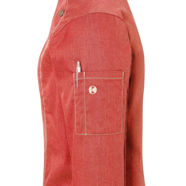 (6 pièces) KARLOWSKY | Veste de cuisine femme style jeans - Rouge Vintage - Taille : 58