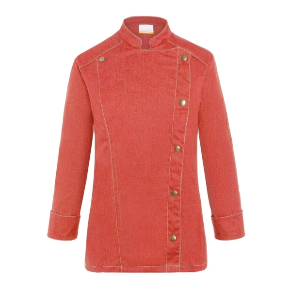 (6 pièces) KARLOWSKY | Veste de cuisine femme style jeans - Rouge Vintage - Taille : 58