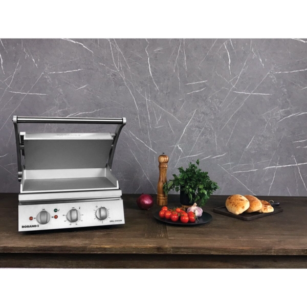 ROBAND | Grill de contact | Grill à hamburgers - 3,1 kW - Haut & Bas lisse - Surface de cuisson : 500x275mm