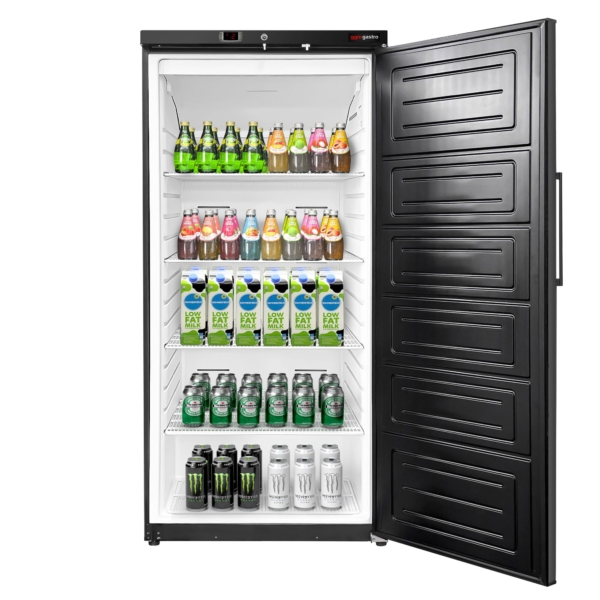 Réfrigérateur de stockage en inox ECO - 600 Litres - avec 1 porte - intérieur de la porte en plastique - Noir