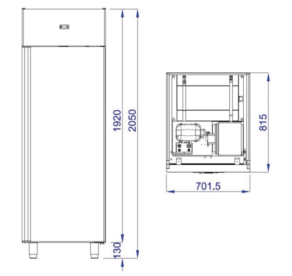 Congélateur en acier inoxydable PREMIUM - GN 2/1 - 700 Litres - avec 1 porte