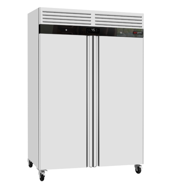 Réfrigérateur en acier inoxydable ECO - GN 2/1 - 1400 litres - avec 2 portes en acier inoxydable - Intérieur des portes en plastique