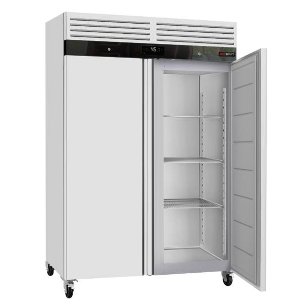 Réfrigérateur en acier inoxydable ECO - GN 2/1 - 1400 litres - avec 2 portes en acier inoxydable - Intérieur des portes en plastique