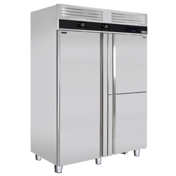 Combiné réfrigérateur-congélateur PREMIUM - avec surgélateur intégré - GN 2/1 + GN 1/1 - 1400 litres - 1 porte & 2 demi-portes en inox