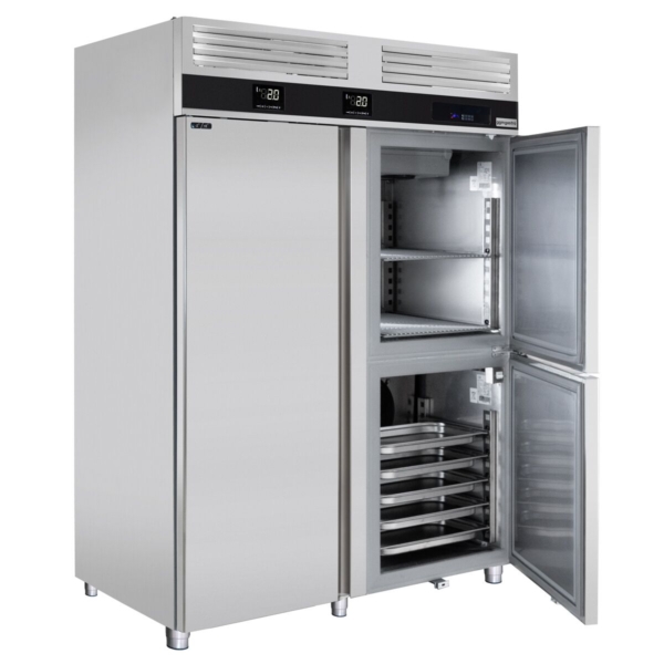 Combiné réfrigérateur-congélateur PREMIUM - avec surgélateur intégré - GN 2/1 + GN 1/1 - 1400 litres - 1 porte & 2 demi-portes en inox