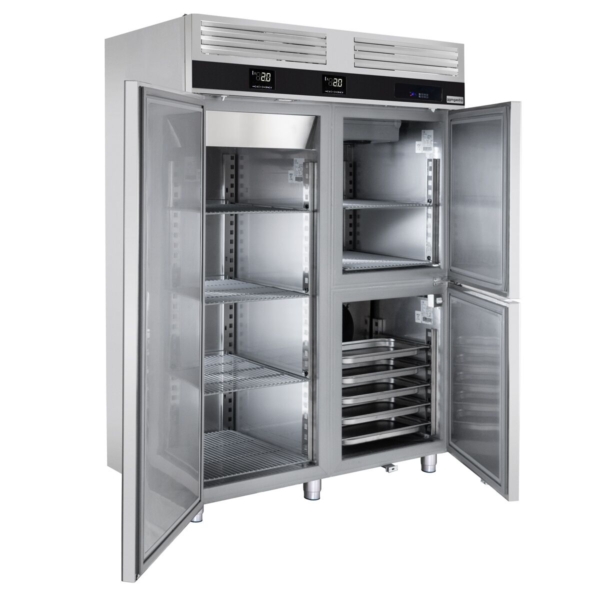 Combiné réfrigérateur-congélateur PREMIUM - avec surgélateur intégré - GN 2/1 + GN 1/1 - 1400 litres - 1 porte & 2 demi-portes en inox