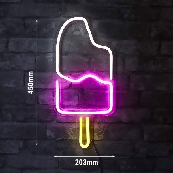 Panneau lumineux à LED - Ice Cream - blanc/rose/jaune - 450x203mm