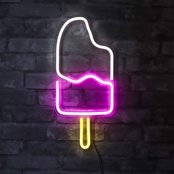 Panneau lumineux à LED - Ice Cream - blanc/rose/jaune - 450x203mm