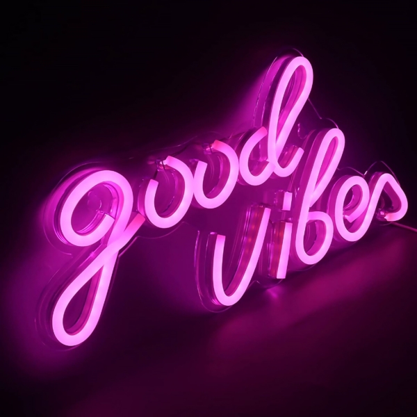 Panneau lumineux LED - Good Vibes 2 - Rose - 330x180mm