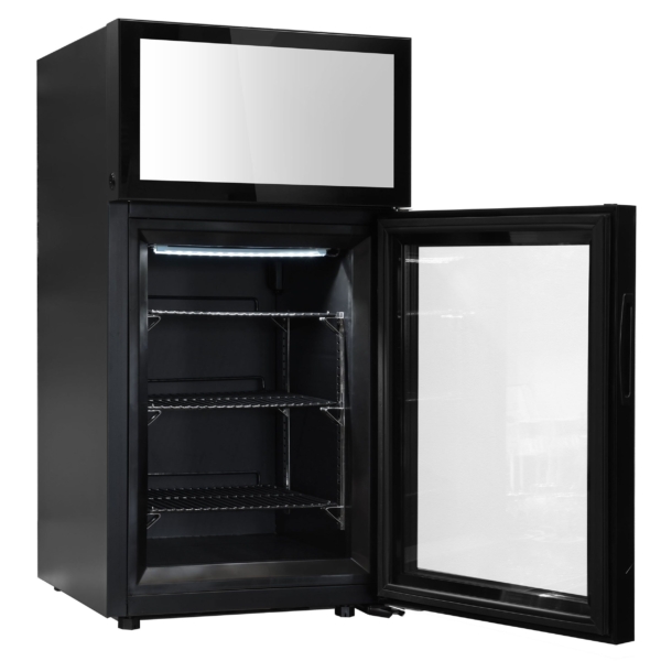 Congélateur minibar - 460mm - 1 porte vitrée & présentoir publicitaire