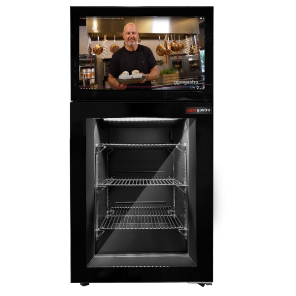 Réfrigérateur minibar congélateur - 460 mm - avec 1 porte en verre et écran LCD 19 pouces intégré