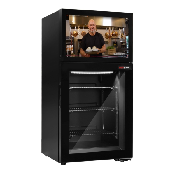 Réfrigérateur minibar congélateur - 460 mm - avec 1 porte en verre et écran LCD 19 pouces intégré