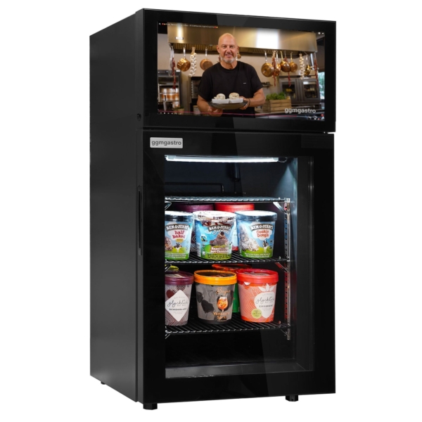 Congélateur minibar - 460mm - 1 porte vitrée & écran LCD 19 pouces intégré