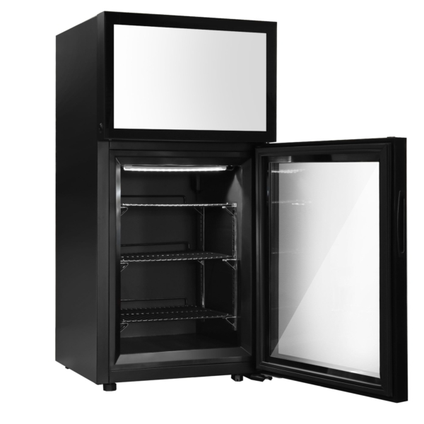 Réfrigérateur minibar congélateur - 460 mm - avec 1 porte en verre et écran LCD 19 pouces intégré