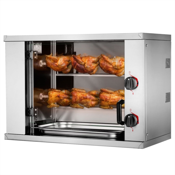 Mini-grill à poulet électrique - 4,4kW - avec 2 broches pour jusqu'à 6 poulets