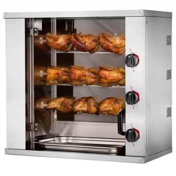 Mini-gril à poulet électrique - 6,6kW - avec 3 broches pour jusqu'à 9 poulets