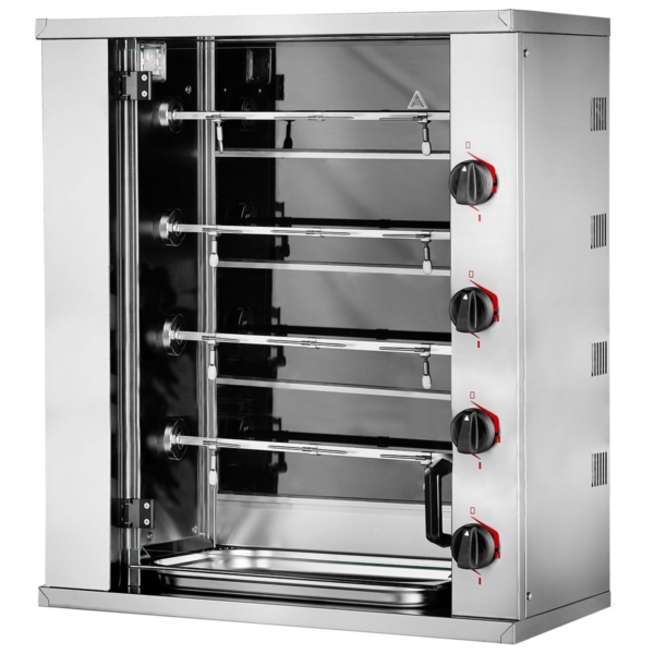 Mini grill électrique pour poulets - 8,8kW - avec 4 broches pour jusqu'à 12 poulets