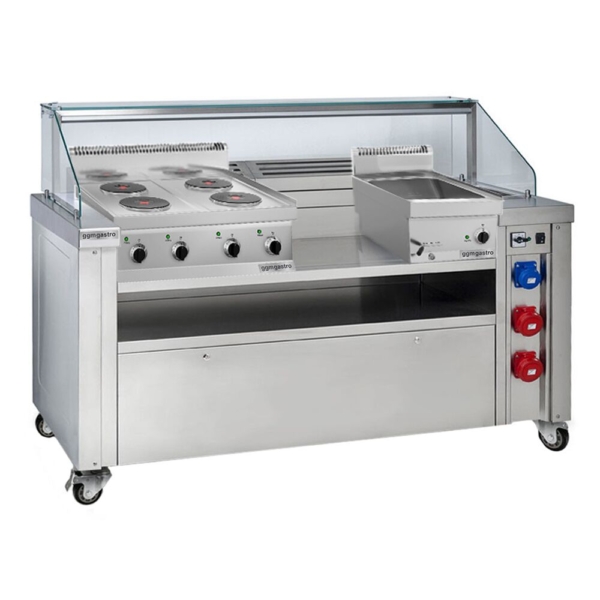 Station de cuisson mobile - 1600x850mm - Hauteur : 1170mm - incl. cuisinière électrique & bain-marie