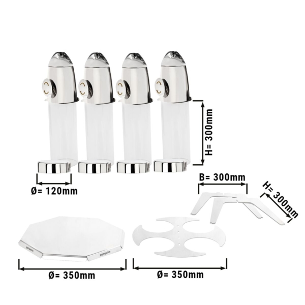 Distributeur de céréales et cornflakes - Quadruple - Rotatif - Ø 120mm - Argent - Distributeur rotatif