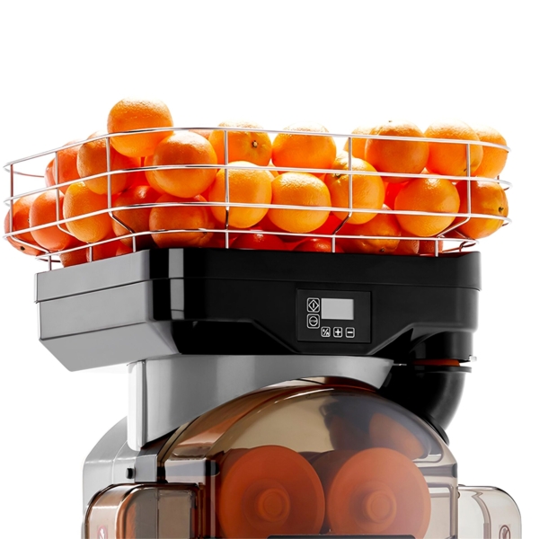 Presse-orange électrique - avec alimentation automatique en fruits, réservoir de jus & support - Argent