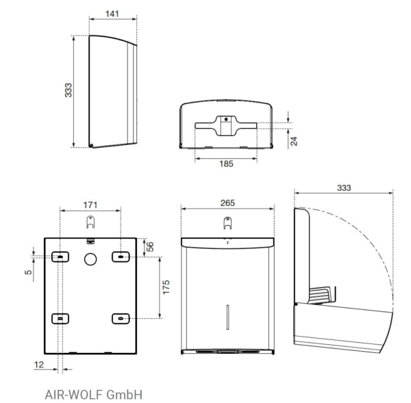 AIR-WOLF | Distributeur de serviettes en papier - pour 600 serviettes - Acier inoxydable