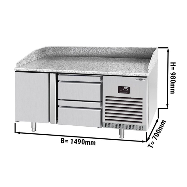 Table de réfrigération pour pizza Premium PLUS - 1490x700mm - avec 1 porte et 2 tiroirs