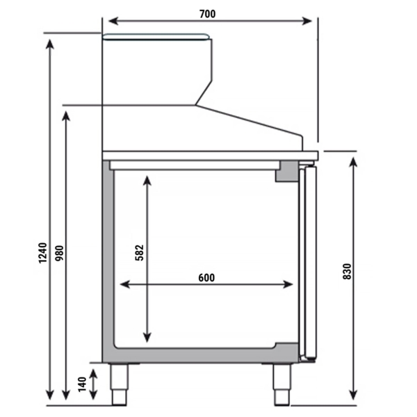 Table réfrigérée pour pizza Premium PLUS - 1490x700mm - avec 1 porte & 3 tiroirs - vitrine réfrigérée incluse - 6x GN 1/4