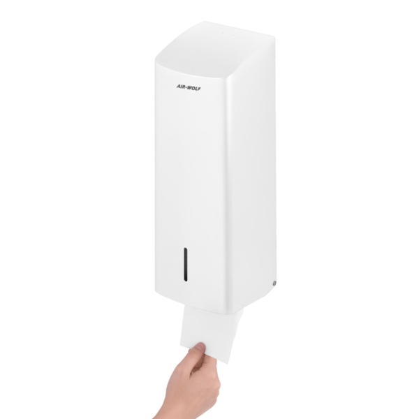 AIR-WOLF | Distributeur de papier WC pour jusqu'à 750 feuilles individuelles - Acier inoxydable blanc