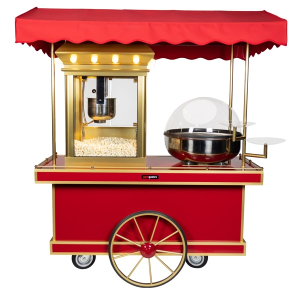 Chariot à popcorn / sucre filé - 3 kW - avec éclairage - Rouge