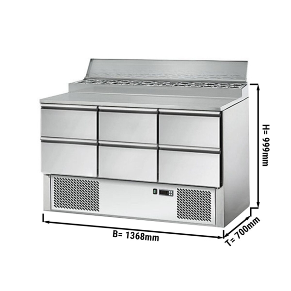 Table de préparation Mini ECO - 1370mm - pour 8x GN 1/6 - 6 Tiroirs