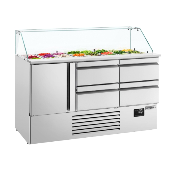 Saladette Premium PLUS - 1460mm - 1 porte & 4 tiroirs - pour 4x 1/1 GN - Rehausse en verre