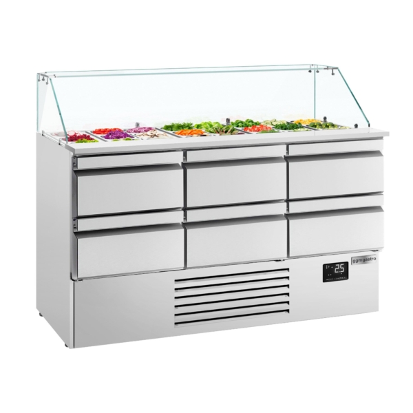 Saladette Premium PLUS - 1460mm - 6 tiroirs - 4x 1/1 GN - Rehausse en verre