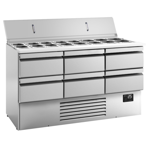 Saladette Premium PLUS - 1460mm - 6 tiroirs - entrée pour bacs GN